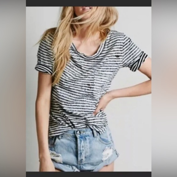 Free People Destroyed Distressed Striped Tee - Picture 2 of 5